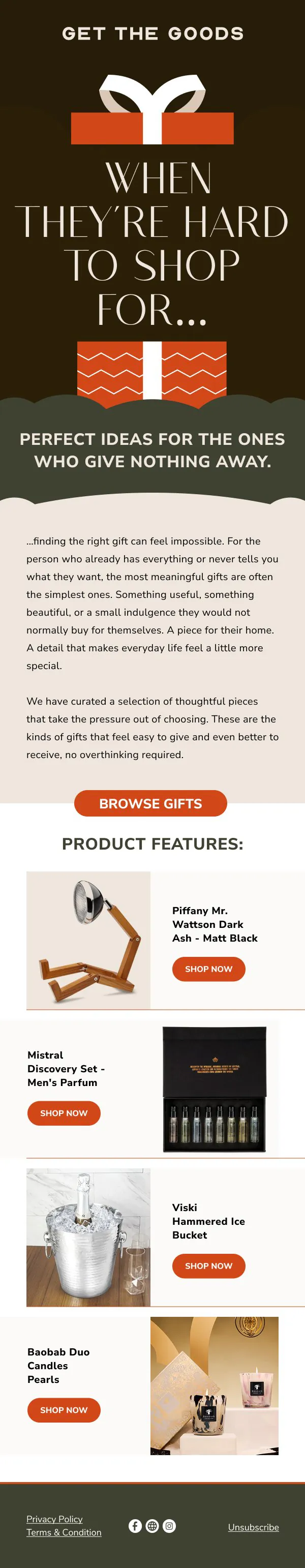 Get The Goods holiday gift guide email designed by ByteRoc, headline When they are hard to shop for